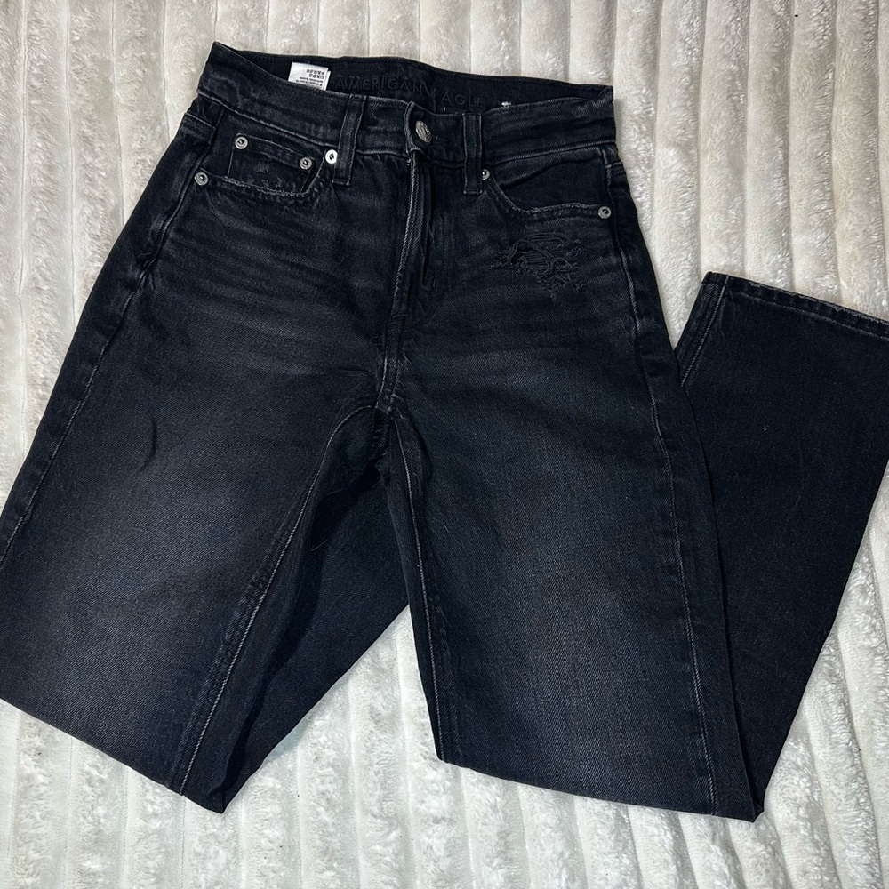 American Eagle Outfitters Women's Black Super High Rise Ankle Straight Jeans